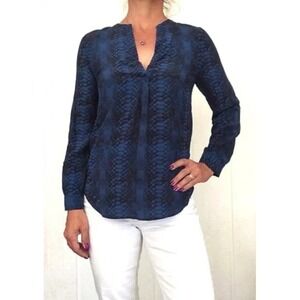 Joie Silk Python/Reptile Printed Blouse Top Long Sleeve in Blue‎ Size Medium
